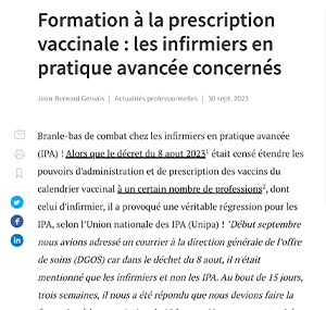 Formation à la prescription vaccinale : les infirmiers en pratique avancée concernés